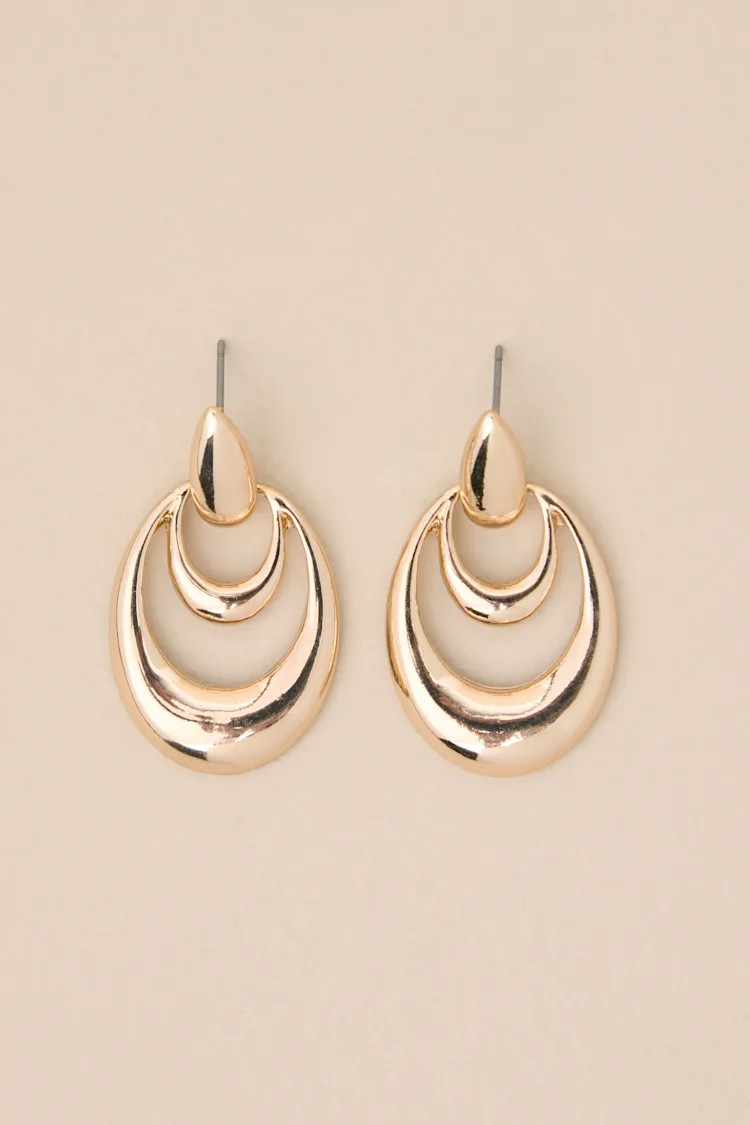 Shiny Attitude Gold Double Oval Earrings | Lulus