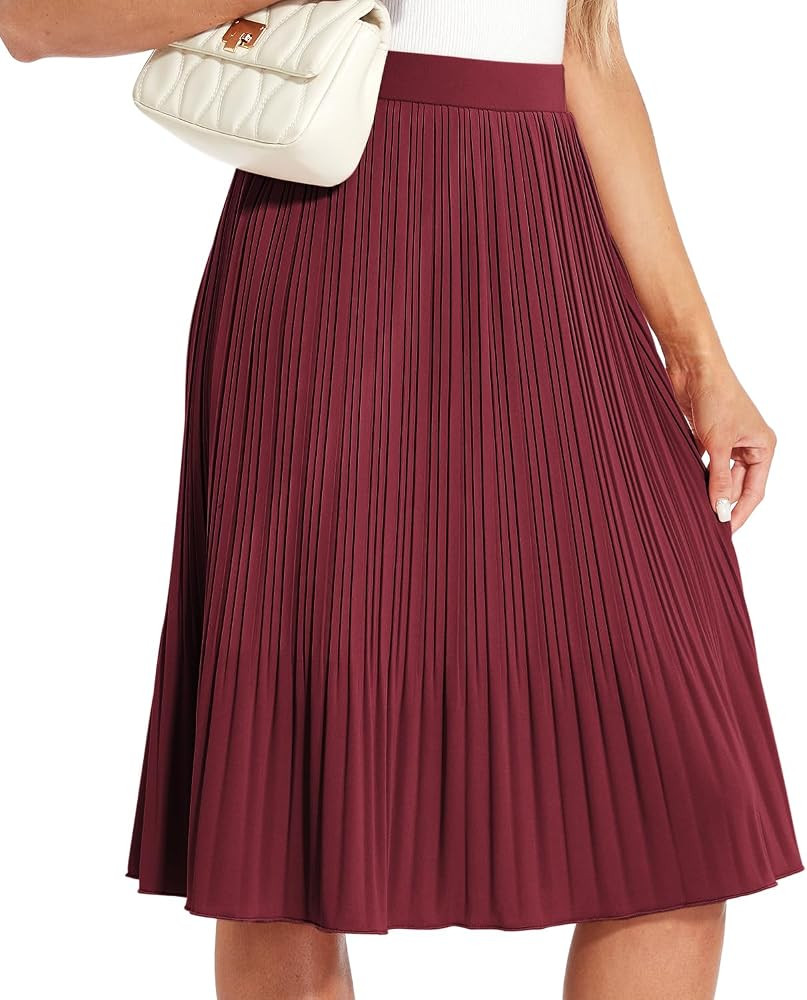 Women Classic Chiffon Flowy Pleated Midi Skirts | Amazon (CA)