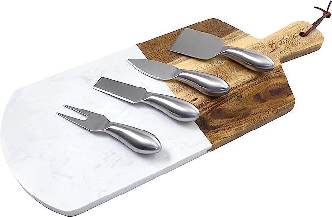 Zelancio Marble and Acacia Wooden Serving Cheese Board, 6 Piece Set Includes Stainless Steel Chee... | Amazon (US)