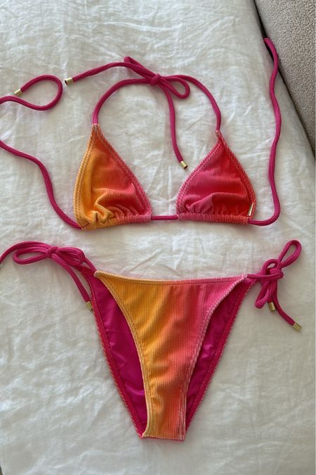 This orange and pink bikini 😍 true to size, I did M in top and S in bottom 
(Top is not lined)

#LTKswim