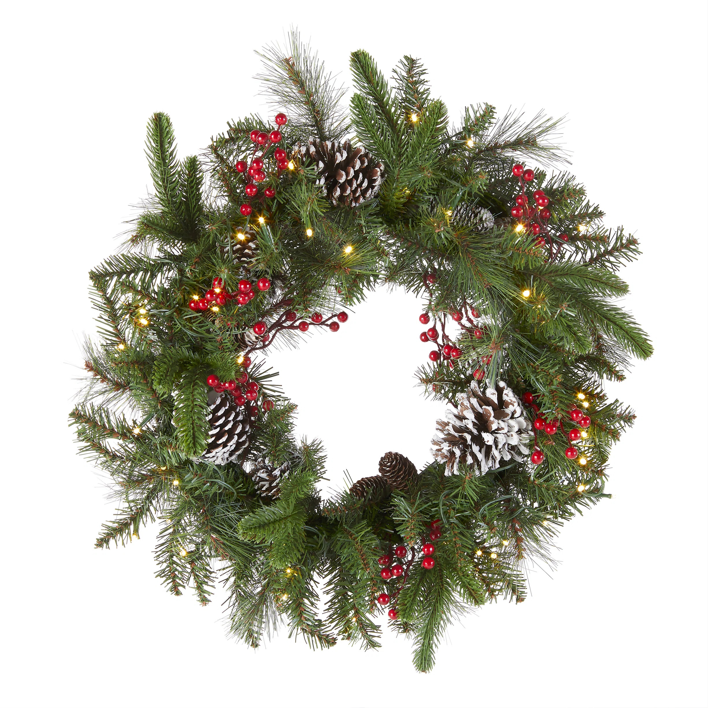 24 in. Bristle Berry Wreath with LED Lights | Wayfair North America