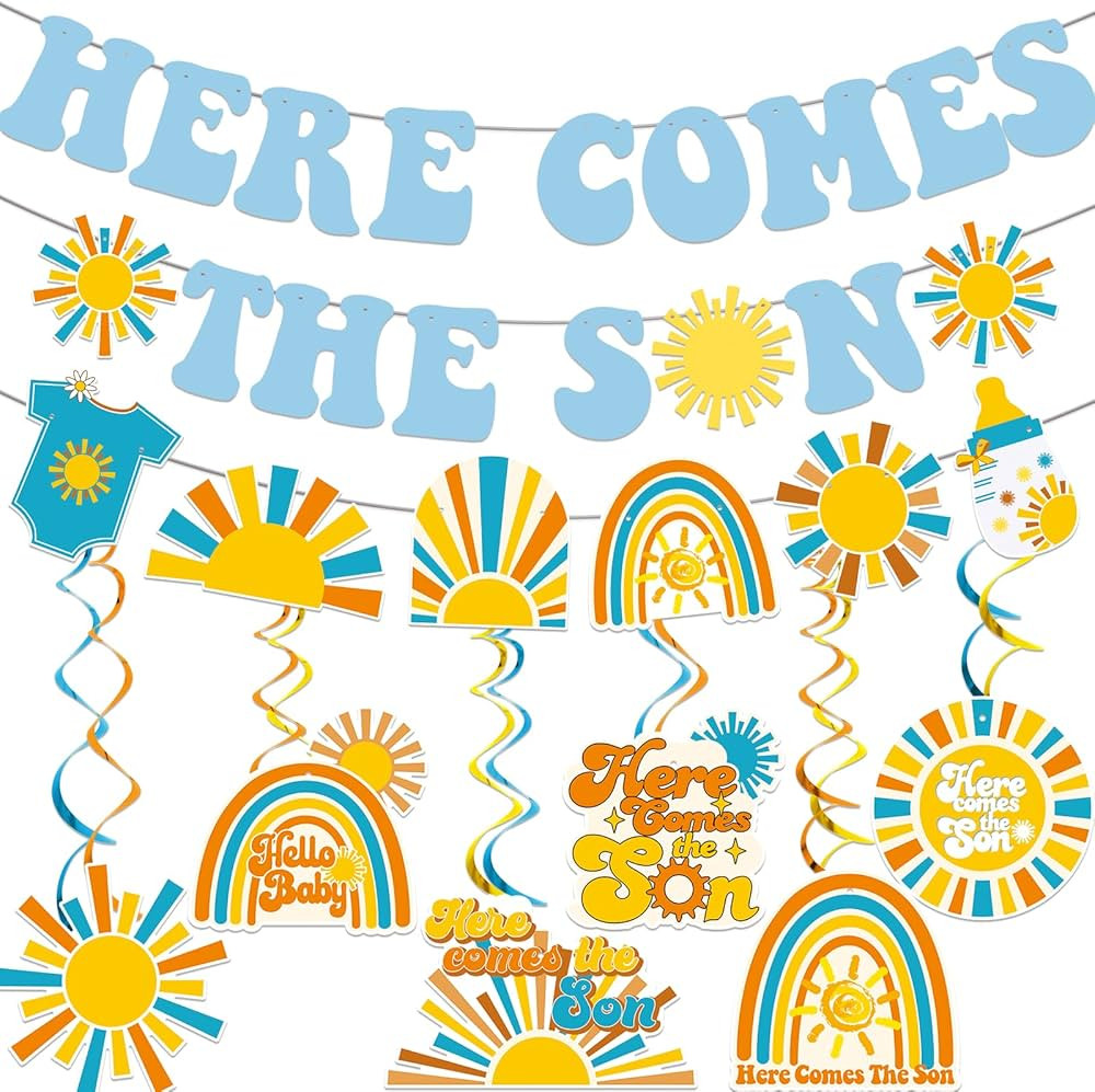 Here Comes The Son Baby Shower Decorations Here Comes The Sun Baby Shower Banner Boy Baby Shower ... | Amazon (US)