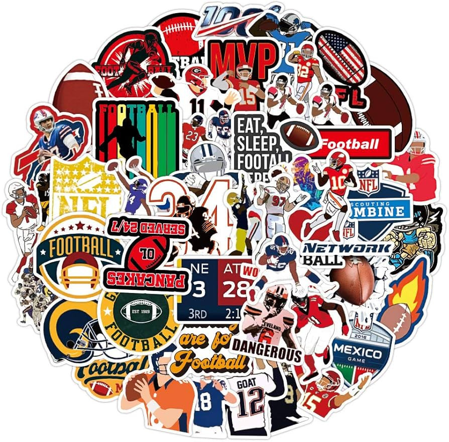 Football Stickers for Water Bottles,Vinyl Waterproof Sport Stickers for Laptop,Pack Gift Stickers... | Amazon (US)