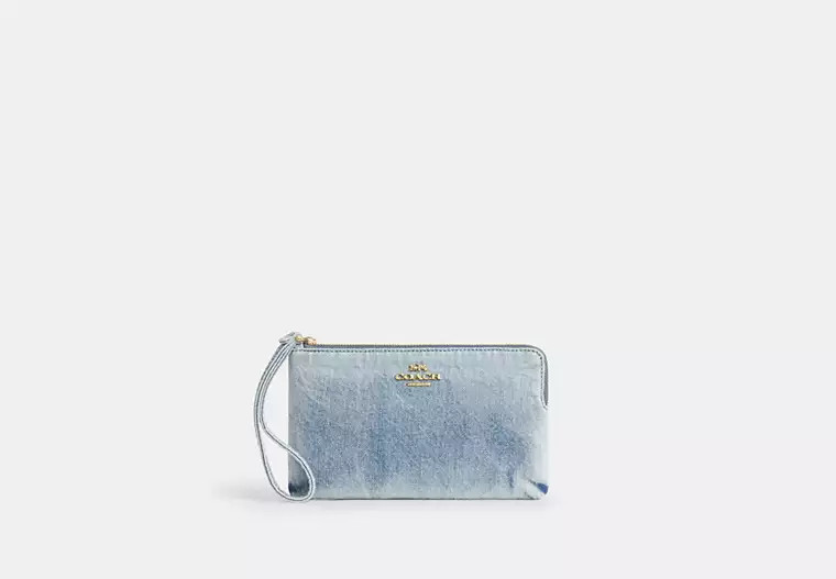 Large Corner Zip Wristlet In Loved Denim | Coach Outlet US
