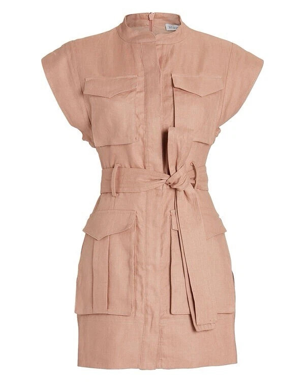 Shona Joy Eames Linen Size US 8 Utility Mini Pockets Belted Dress Beige $335 NWT | eBay | eBay US
