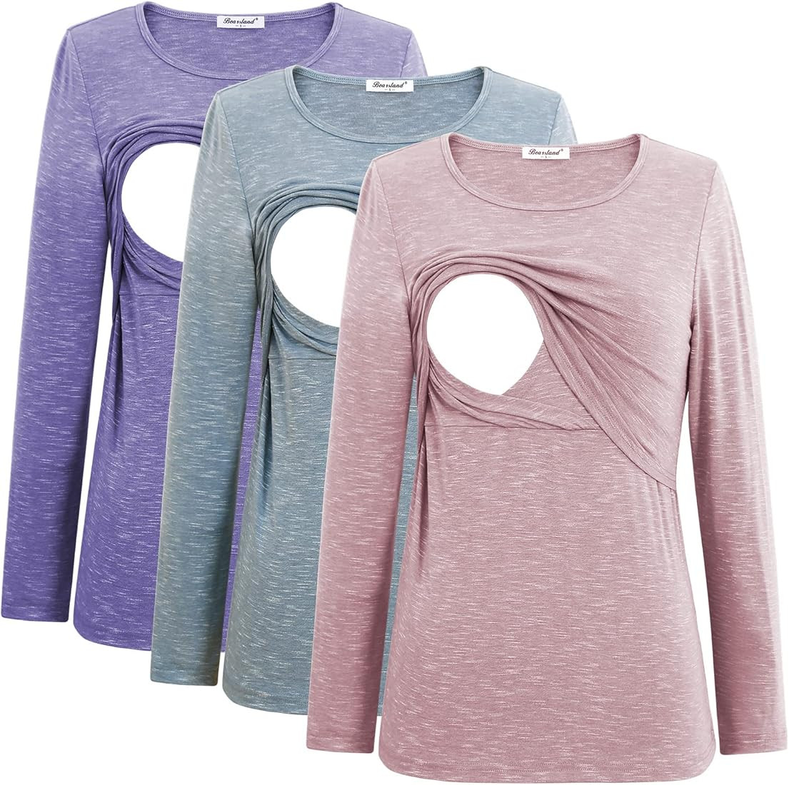 Bearsland Women's 3 Packs Maternity Clothes Long Sleeves Breastfeeding Shirts Nursing Top | Amazon (US)