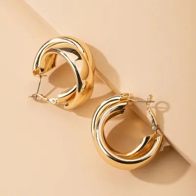 Golden Glossy Chunky Earrings 18K Gold Plated Party Jewelry For Women Girls 1Pair | Temu Affiliate Program