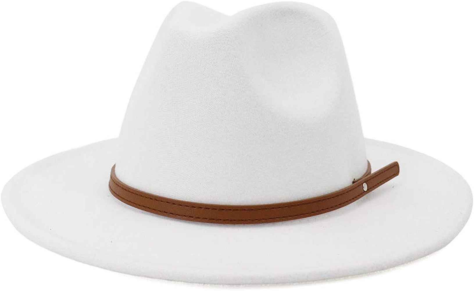Lisianthus Womens Wide Brim Fedora Hat Felt Jazz Cap Panama Cowboy Hat with Belt Buckle Décor | Amazon (US)