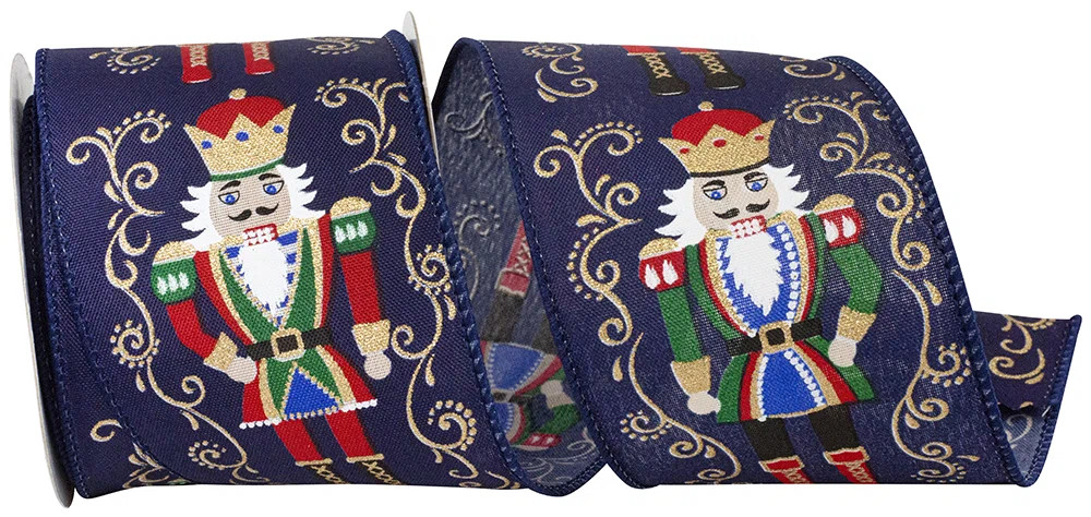 2-1/2"X10Yd Navy Nutcracker Filigree Elegance Wired Edge Ribbon | Wayfair North America