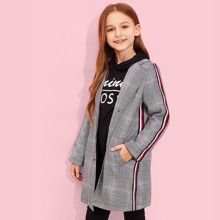 Girls Single Breasted Plaid Striped Coat | SHEIN