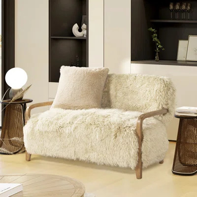 Enchante 52.5" Sheepskin Accent Loveseat, Taupe Beige Genuine Fur | Wayfair North America