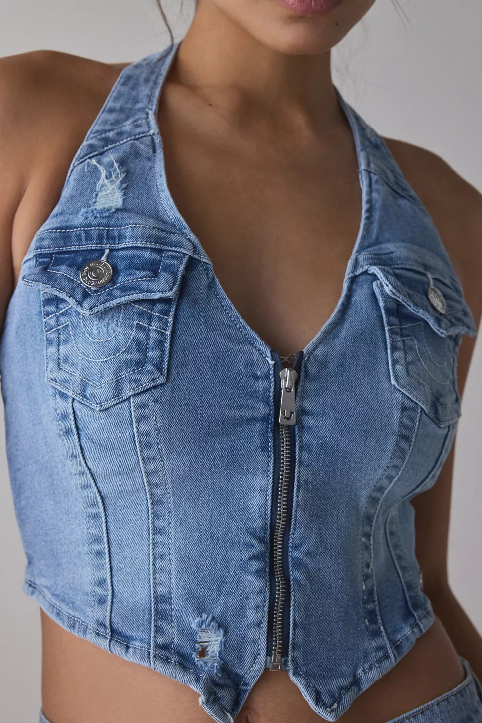 True Religion Zip Denim Halter Top | Urban Outfitters (US and RoW)
