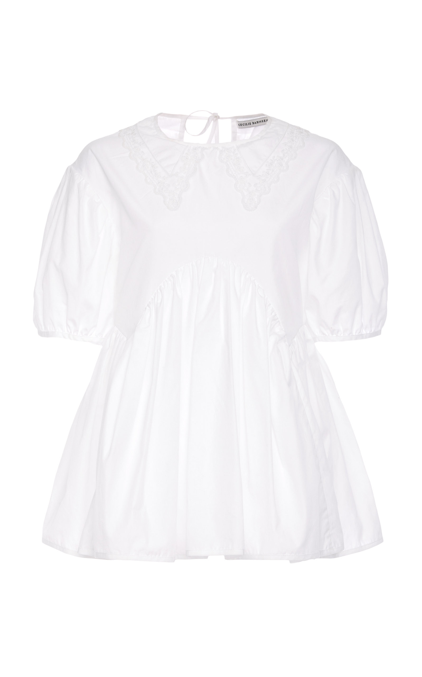 Cecilie Bahnsen Embroidered Collar Pleated Cotton Blouse | Moda Operandi (Global)