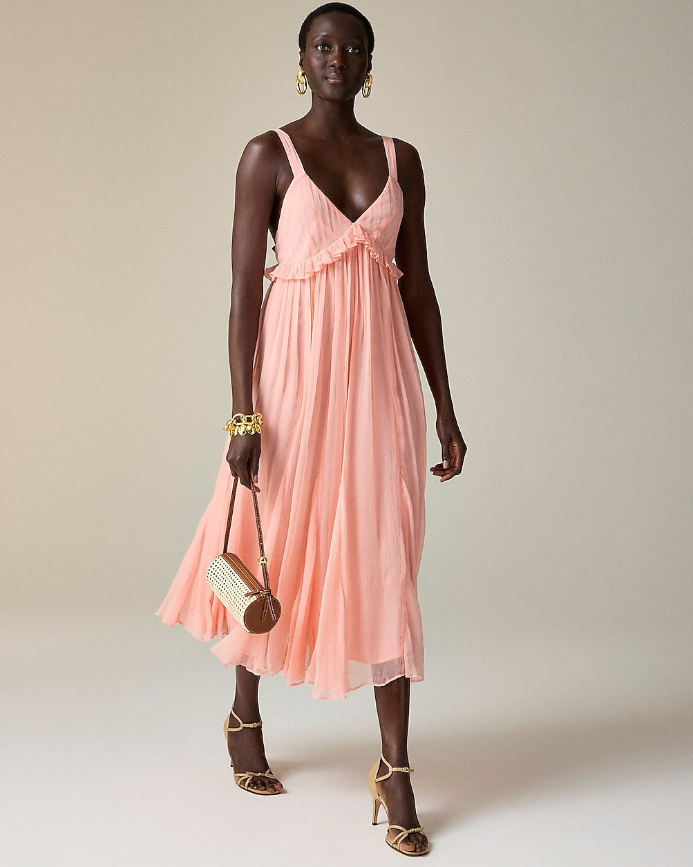 Collection ruffle-trim midi dress in crinkle cupro | J. Crew US