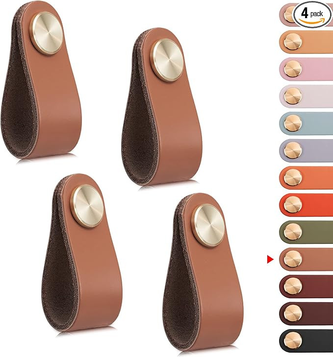 4 Pack Leather Drawer Pulls Light Coffee Cabinet Handles Single Hole Dresser Knobs Cabinet Door H... | Amazon (US)