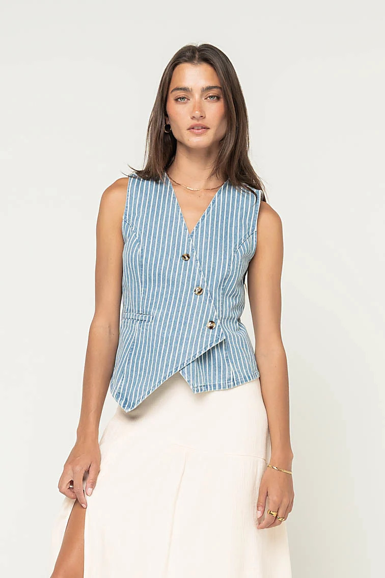 Calliope Striped Denim Vest | Böhme US