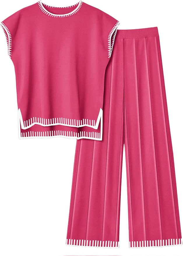 Ekouaer Womens Matching Sets Knit Sweater Sets 2 Pieces Outfits Pullover Tops Wide Legs Pants Lou... | Amazon (US)
