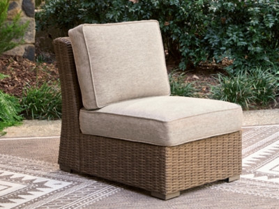 Revare Beach Outdoor Armless Chair with Cushion, Beige | Ashley Homestore