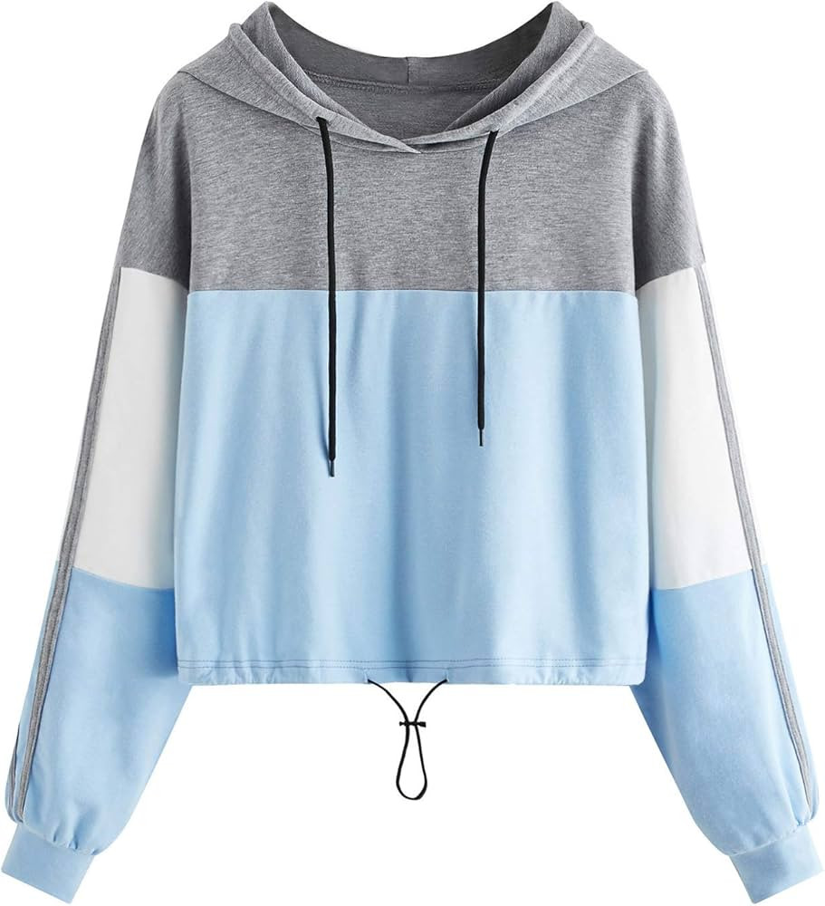 SweatyRocks Women's Casual Long Sleeve ColorBlock Pullover Sweatshirt Crop Top | Amazon (US)