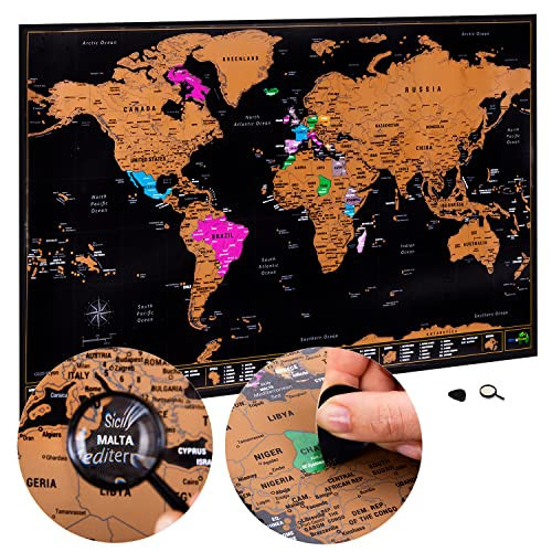Atlas & Green Scratch Off World Map with all U.S States. Large 28x16.5" Travel Map. Places I've Been Map of the World Poster Scratch Off Map. Scratch Off Map. World Travel Map with Accessories and Gift Tube | Amazon (US)