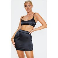 Black Satin Scoop Neck Cropped Top | PrettyLittleThing US
