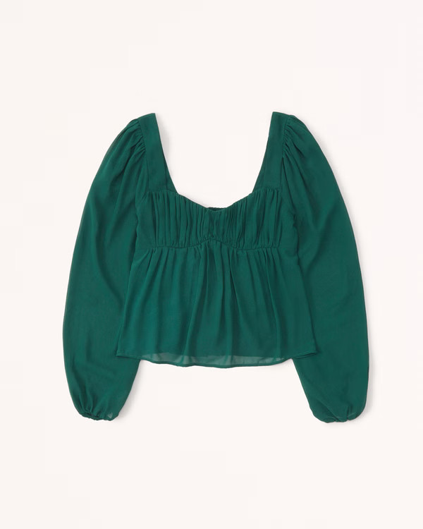 Women's Long-Sleeve Sheer Puff Sleeve Top | Women's Tops | Abercrombie.com | Abercrombie & Fitch (US)