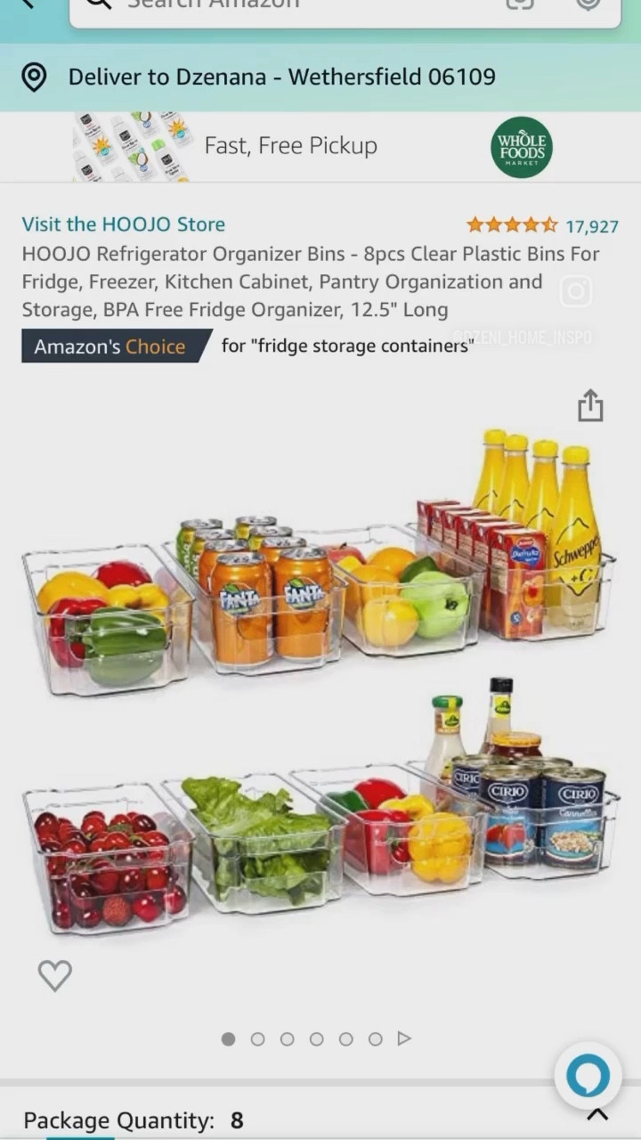 Refrigerator Organizer Bins, HOOJO 8pcs Clear Plastic Bins, Pantry Kitchen  Organization and Storage, 12.5 Long