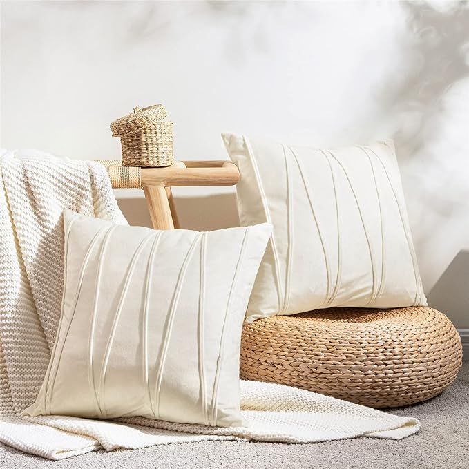 Top Finel Cream White Decorative Throw Pillow Covers 18 X 18,Soft Couch Living Room Sofa Velvet C... | Amazon (US)