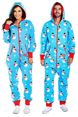 Tipsy Elves Christmas Onesies for Adults - Comfy Unisex Matching Holiday Jumpsuits with Convenient Pockets - Blue Snowman Christmas Jumpsuit Size Medium | Amazon (US)