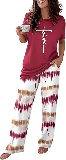 CHICME Womens Pajamas Sets 2 Piece Short Sleeve Lounge Set Printed Loose Pants Pj Sets Loungewear... | Amazon (US)
