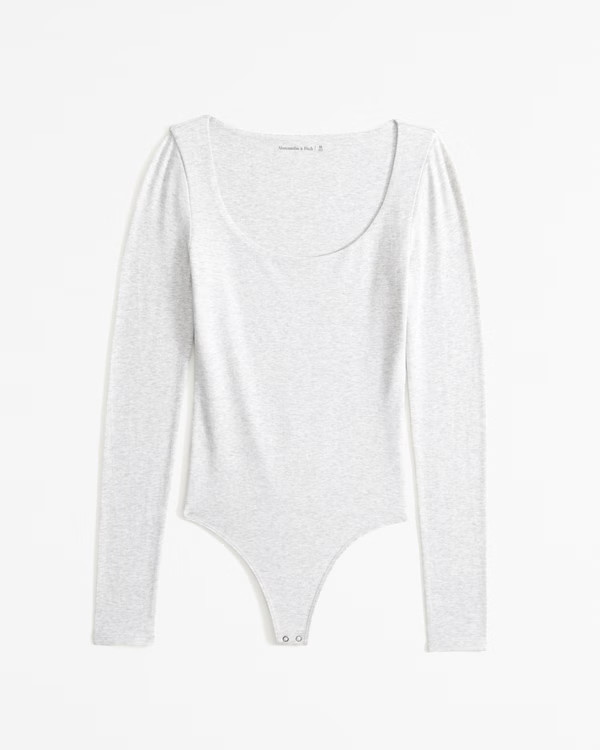 Long-Sleeve Cotton-Blend Seamless Fabric Scoopneck Bodysuit | Abercrombie & Fitch (US)