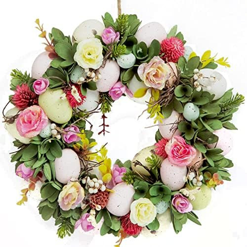 DearSun 11.2" Easter Wreath with Flowers, Eggs and Green Leaves for Spring and Easter Front Door ... | Amazon (US)