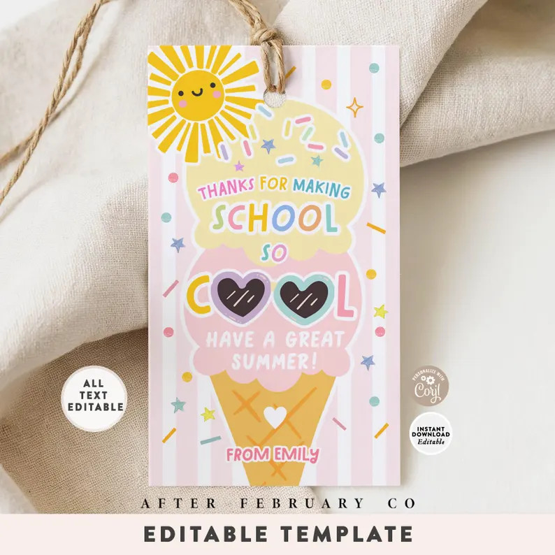 Cool Summer Ice Cream Student Kids End of School Gift Tag Printable Template 647 (9-2) - Etsy | Etsy (Global)