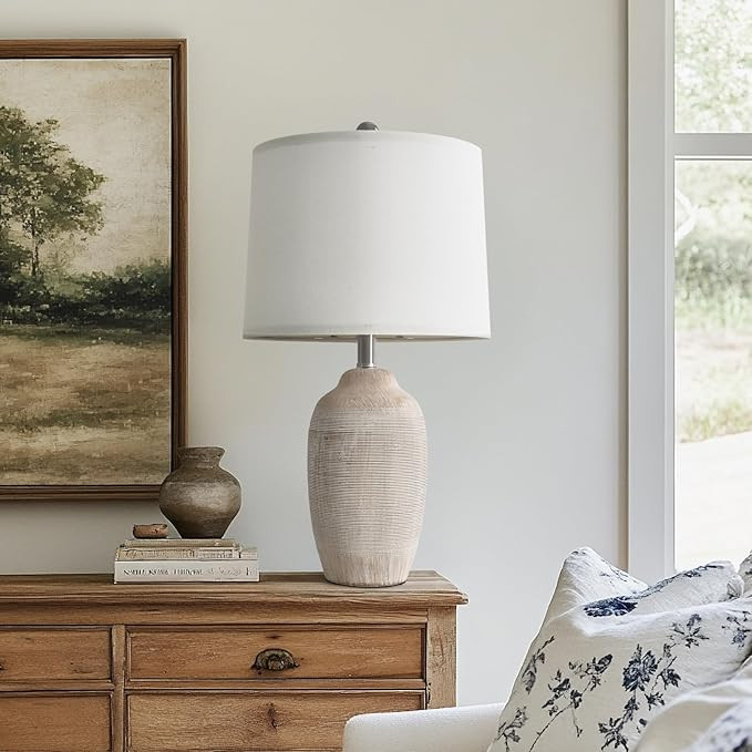 24.5" Vintage Ceramic Pot Table Lamp, Farmhouse Rustic Lamp for Living Room,Single Bedside Lamp f... | Amazon (US)