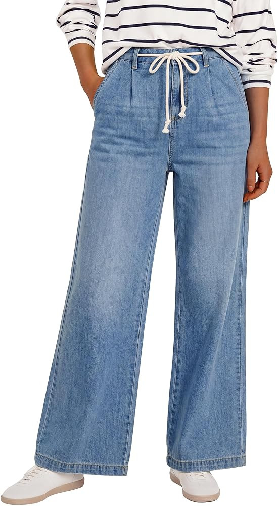 ANRABESS Womens Wide Leg Jeans High Waisted Trendy Drawstring Denim Pants Casual Relaxed Fit Trou... | Amazon (US)