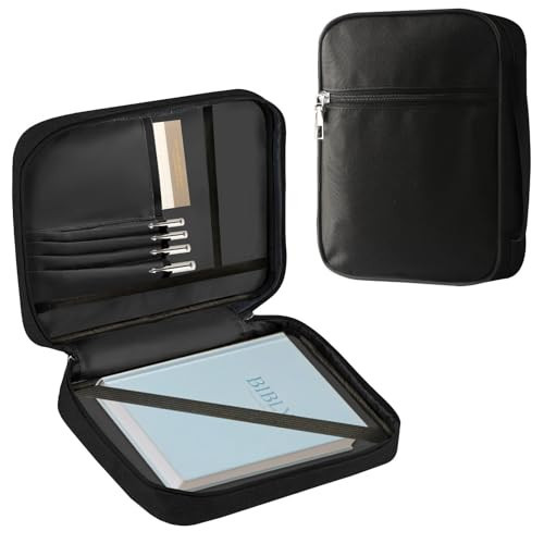 toresper Bible Cover Bag for Men Women, Bible Holder Carrying Book Case Church Bag Bible Protective with Handle and Zippered Pocket (Black) | Amazon (US)