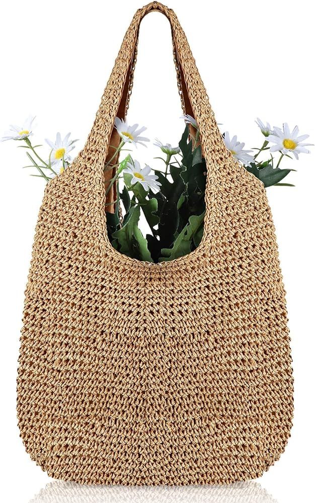 Saintrygo Women Straw Beach Bag Bucket Tote Summer Woven Handmade Handbag Shoulder Bag (Stylish S... | Amazon (US)
