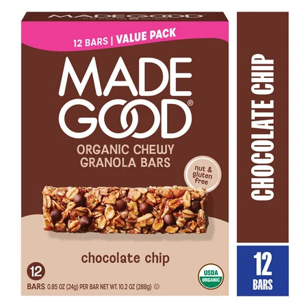 MadeGood Chocolate Chip Granola Bars, 12 Healthy Snack Bars, 0.85 oz Each | Walmart (US)