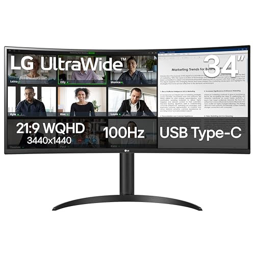 LG 34WR55QK-B 34-inch UltraWide WQHD (3440 x 1440) Curved Computer Monitor, 100Hz, 5ms, HDR10, Reader Mode, HDMI, DisplayPort, USB Type-C, Tilt/Height Adjustable Stand, Black | Amazon (US)