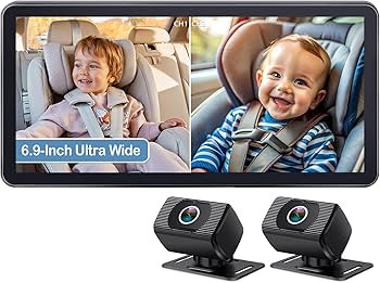 2-Kids Baby Car Camera for Seat: 6.9 Inch Ultrawide Display with Two Cameras Rear Facing - USB Po... | Amazon (US)