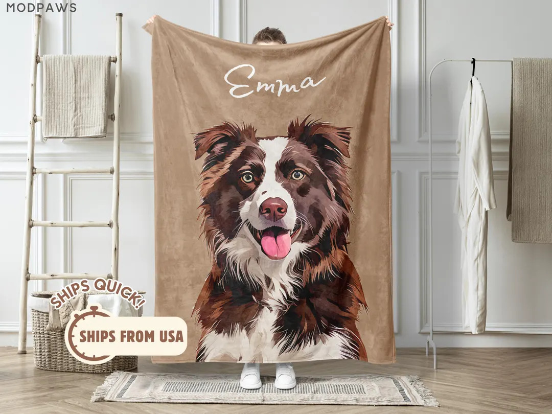 Custom Pet Blanket Using Pet Photo + Name Custom Dog Portrait Blanket Personalized Dog Blankets C... | Etsy (US)