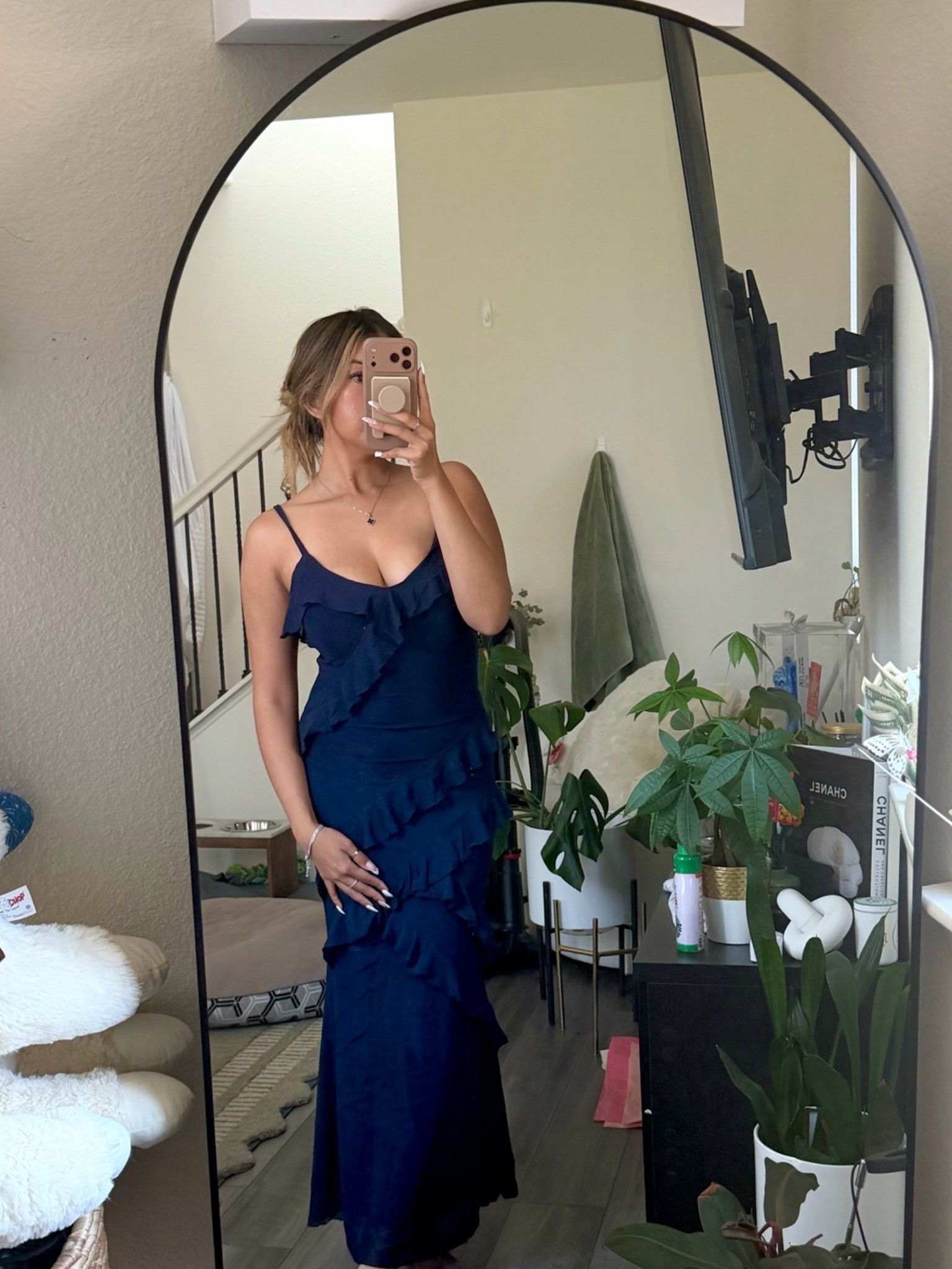 Navy Blue Summer Ruffles Wedding Guest Dress