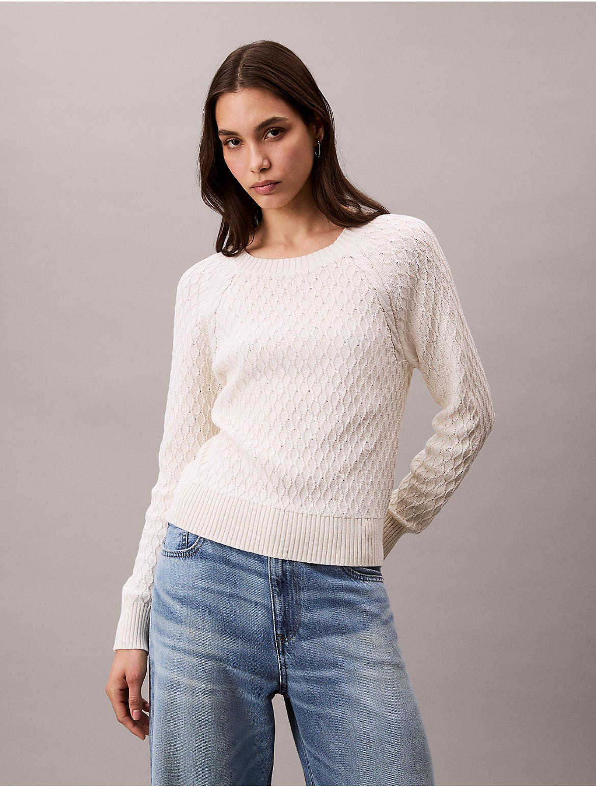 Calvin Klein Women's Cable Knit Classic Sweater - White - S | Calvin Klein (US)