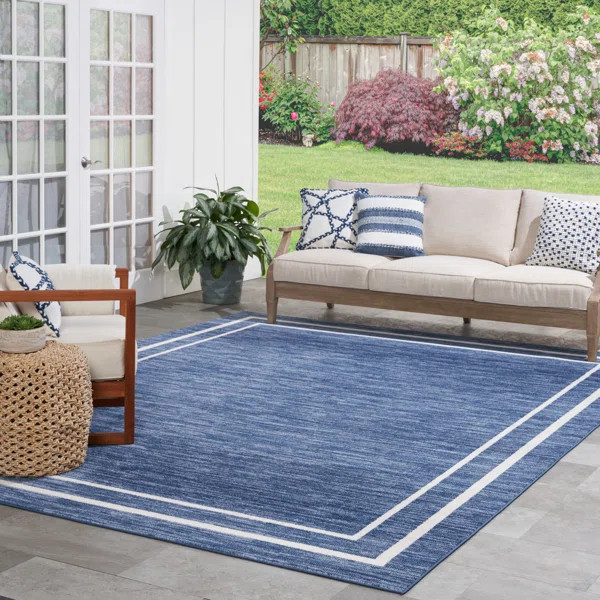 Lucretia Abstract Machine Woven Chenille Indoor/Outdoor Area Rug in Blue | Wayfair North America