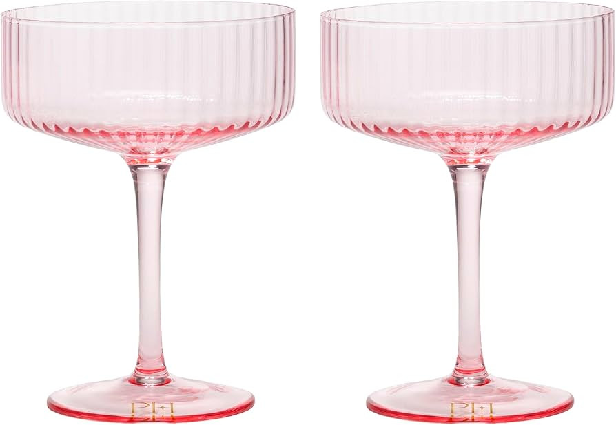 Paris Hilton Ribbed Coupe Cocktail Glass Set, Elegant Fluted Glassware, Perfect for Champagne, Ma... | Amazon (US)