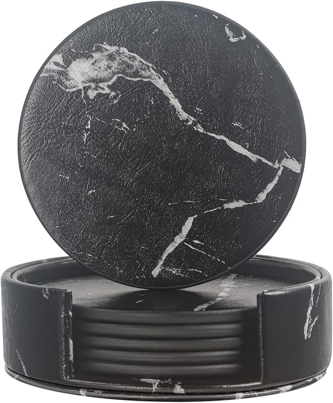 Coasters for Drinks, WAYIFON 6 PCS Premium PU Leather Drink Coasters with Holder, Heat Resistant ... | Amazon (US)