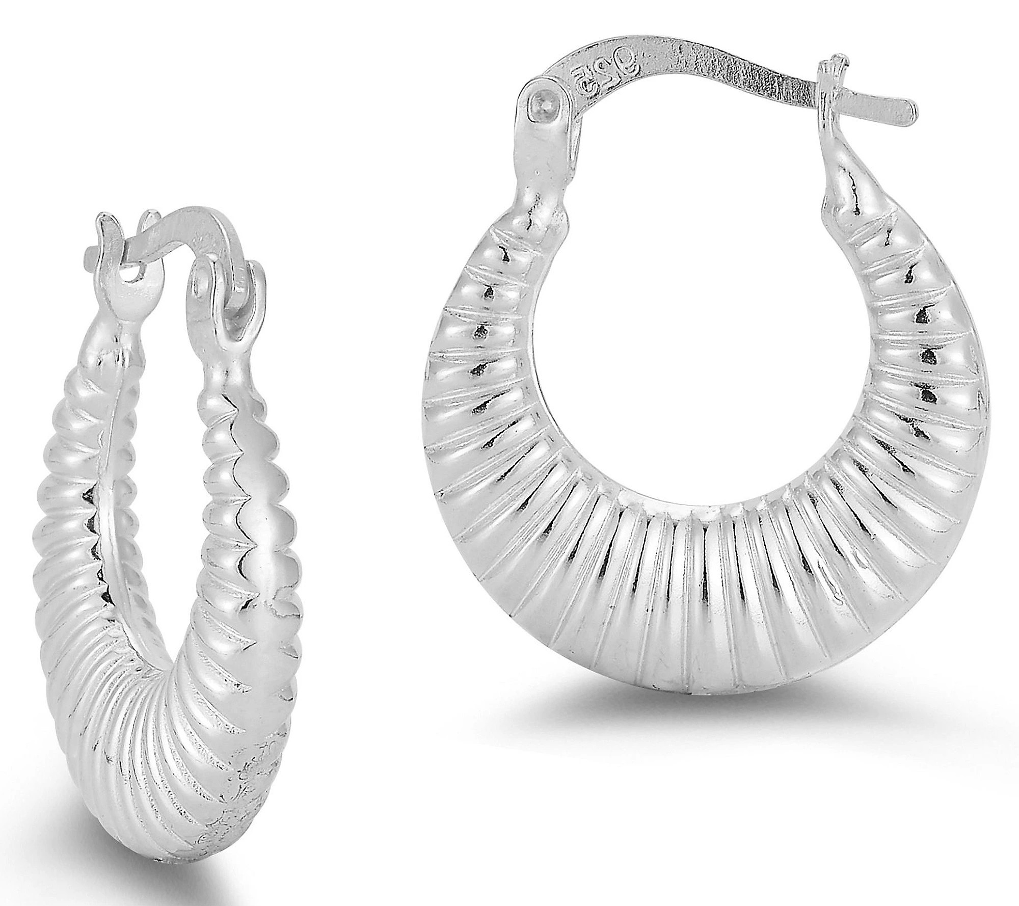 Sterlina Silver Round Ribbed Hoop Earrings, Ste rling | QVC