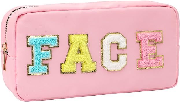 DYSHAYEN Nylon Cosmetic Bag Small Travel Makeup Pouch Bag for Women Girls with Chenille Letter Pa... | Amazon (US)