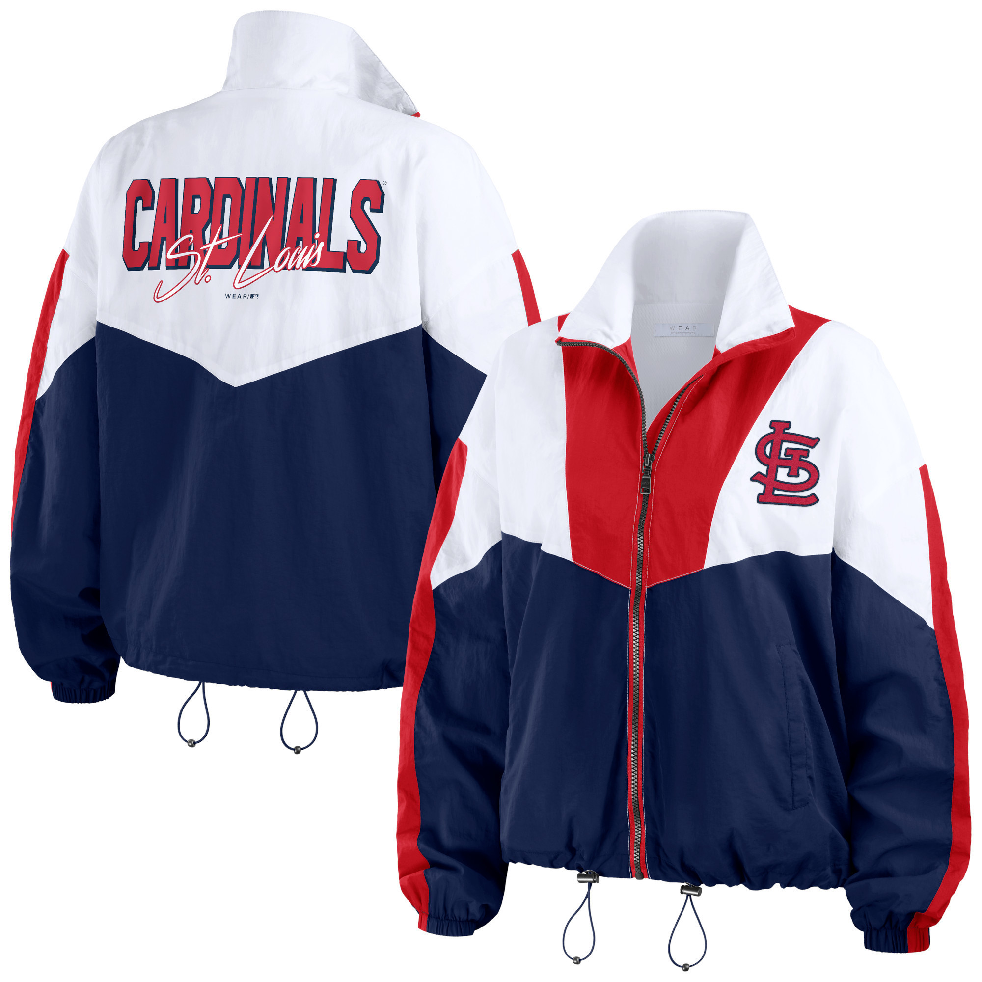 Women's WEAR by Erin Andrews White/Navy St. Louis Cardinals Color Block Full-Zip Windbreaker Jacket | Fanatics