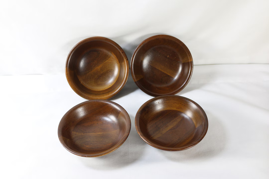 Vintage Walnut Salad Bowls Vermillion Set of 4 - Etsy | Etsy (US)